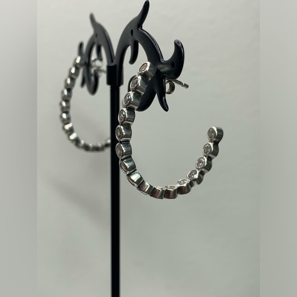 Silpada Vintage Rare HTF Sterling Silver CZ Channel Set Hoop Post Earrings - Picture 3 of 16